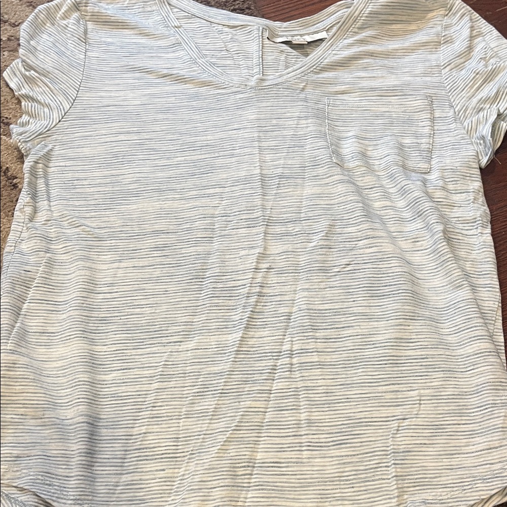 LOFT Short Sleeve Striped Tee in White and Gray